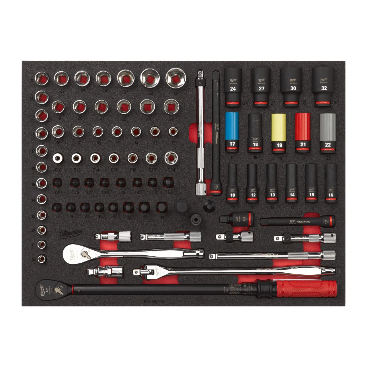 1/2'' Ratchet and Impact Socket Set Foam Insert Module servante, jeu de cliquet et douilles à choc 1/2" 85 pcs