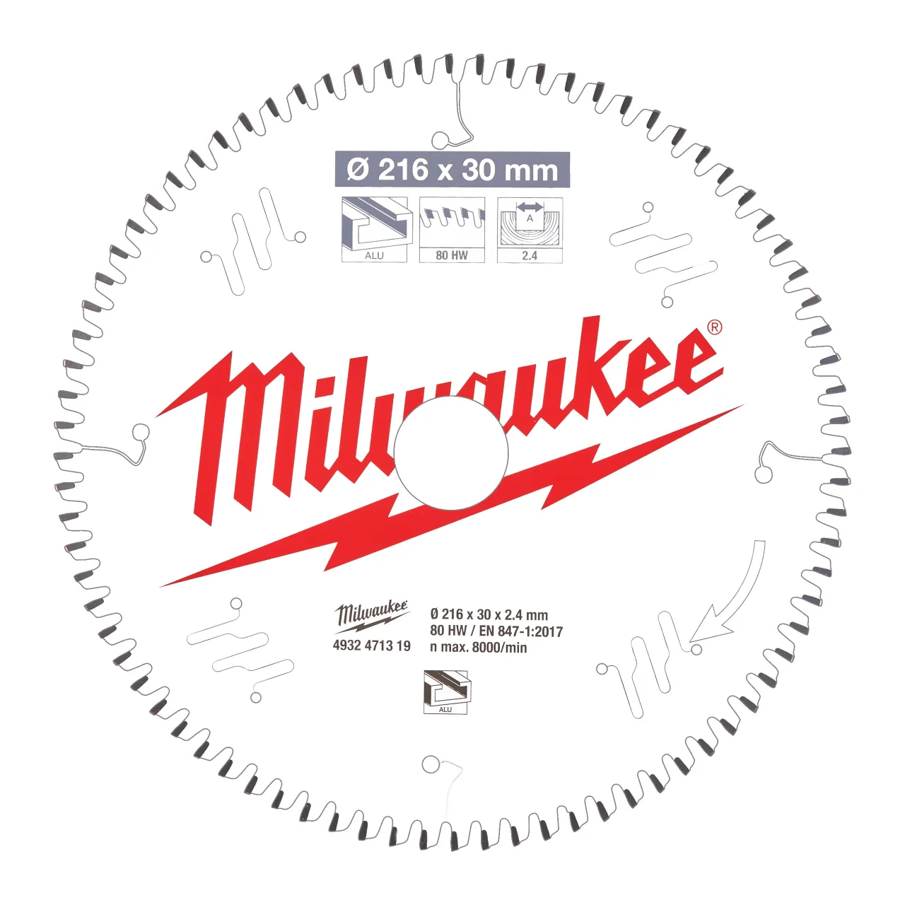 Circular saw blades for mitre saws Gen II CSB MS Alu216 x 30 x 2.4 x 80TF neg