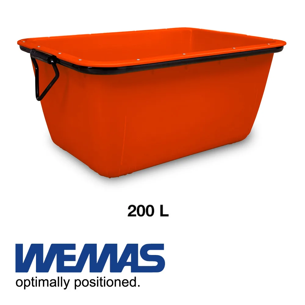 Auge à mortier - rectangulaire, grutable, GS-TÜV 700 kg, bleu - 200 L - WEMAS
