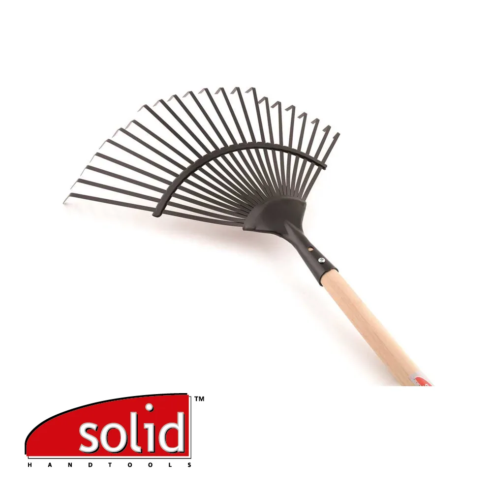 Balai à gazon - métal, 22 dents, 480 mm, manche bois, Ø 28 mm - 1500 mm - SOLID