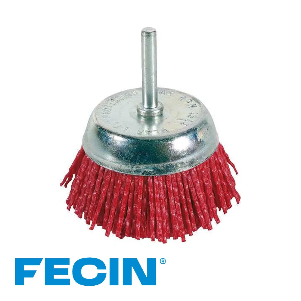 Brosse boisseau - type FTA, tige 6 mm, nylon, blister - Ø 75 mm - FECIN