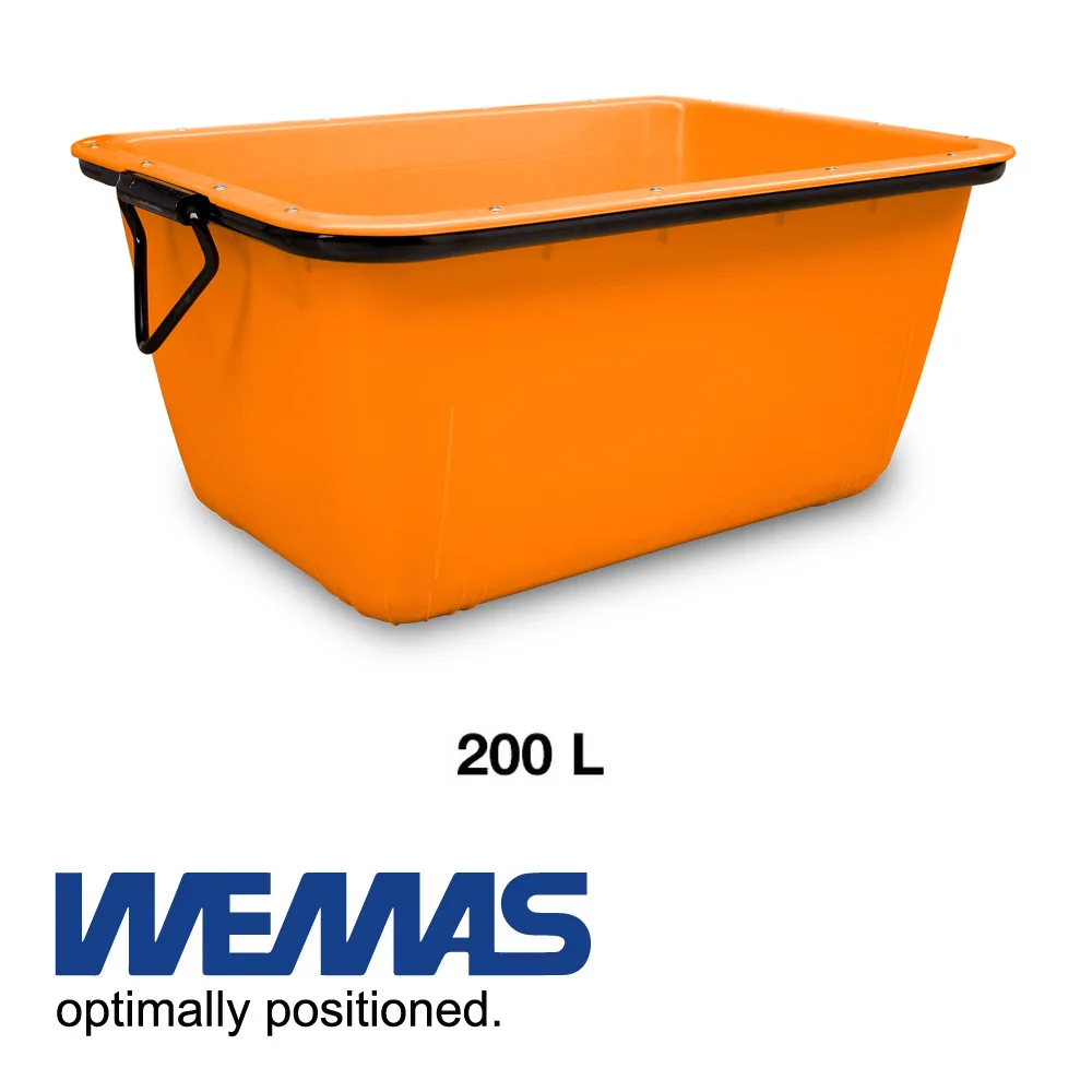 Auge à mortier - rectangulaire, grutable, GS-TÜV 700 kg, orange - 200 L - WEMAS