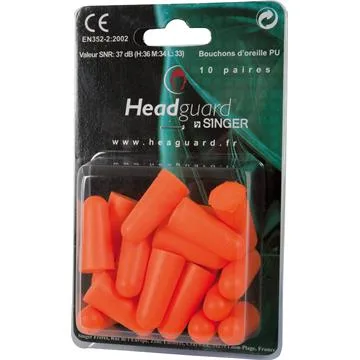 BLISTER DE 10 PAIRES BOUCHONS PU SNR 37 dB